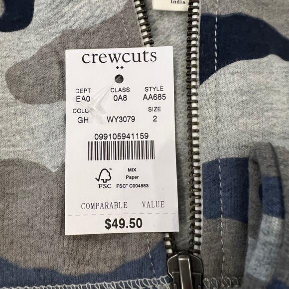 NWT J. Crew Boys' Blue & Grey Camo Fleece Full-Zip Hoodie - Picture 7 of 9